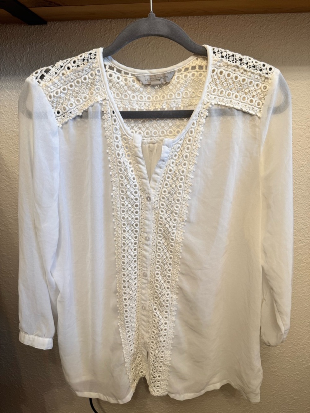 Laura Ashley White Crochet-Trim Blouse